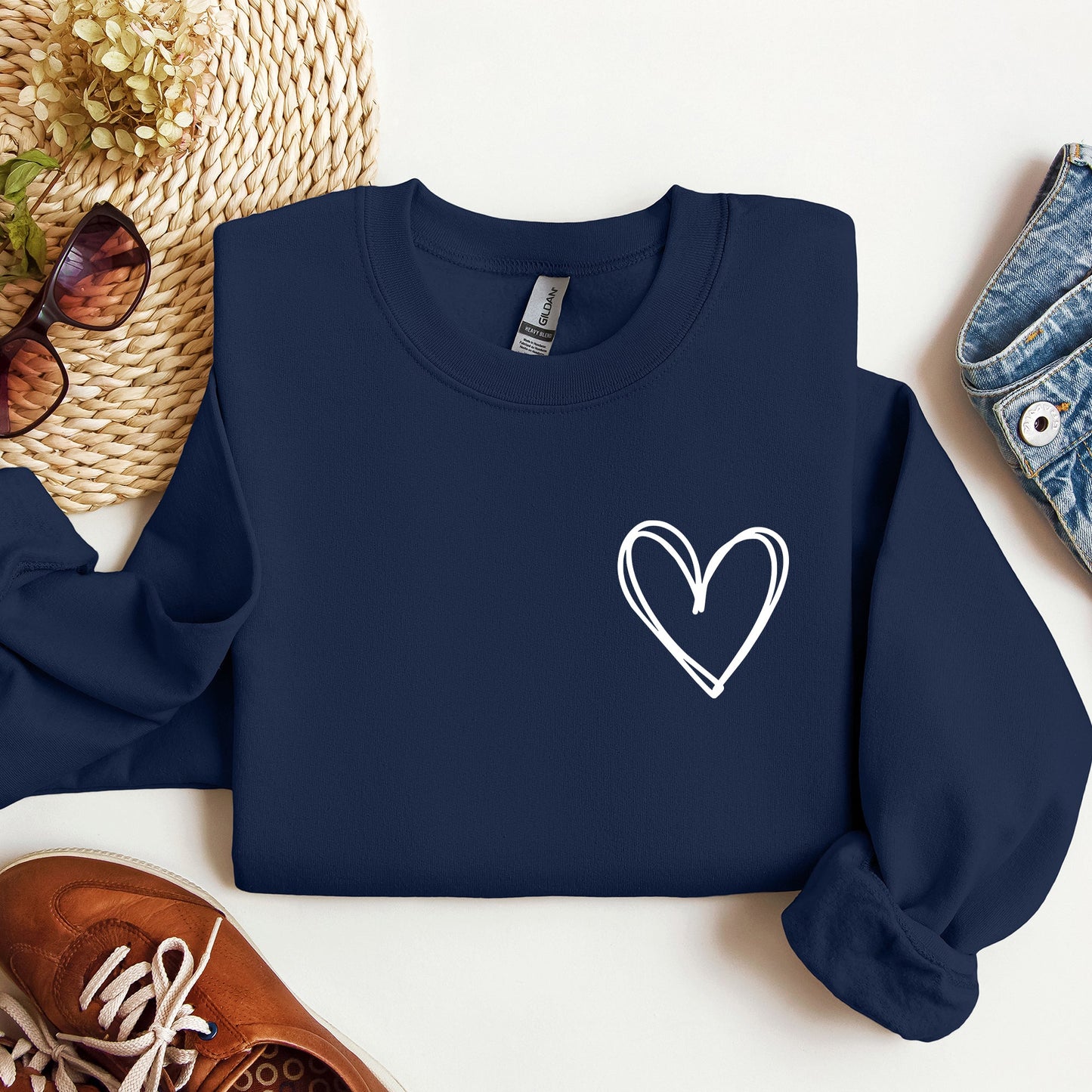 Double Heart Pocket Print, Sweatshirt, Valentine's Day