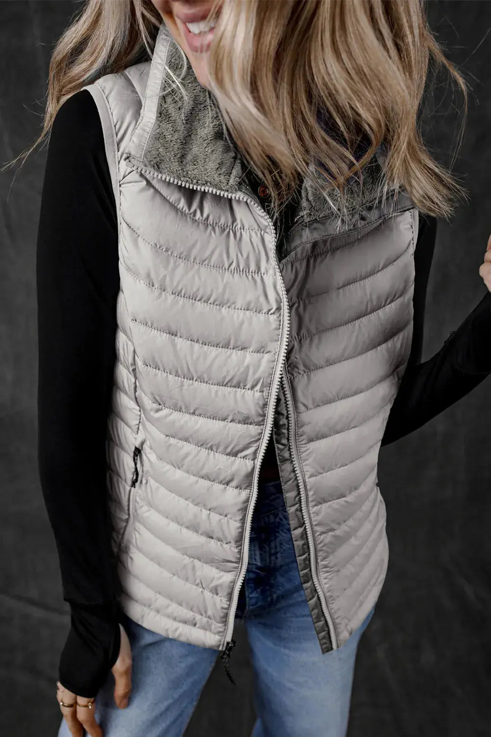 Pocketed Zip Up Womens Puffer Vest