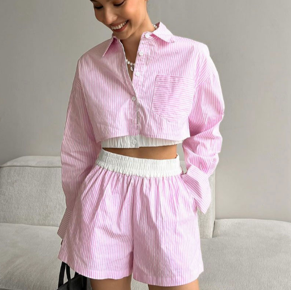 Fashionable Casual Elastic-Waist Shorts Set For Summer