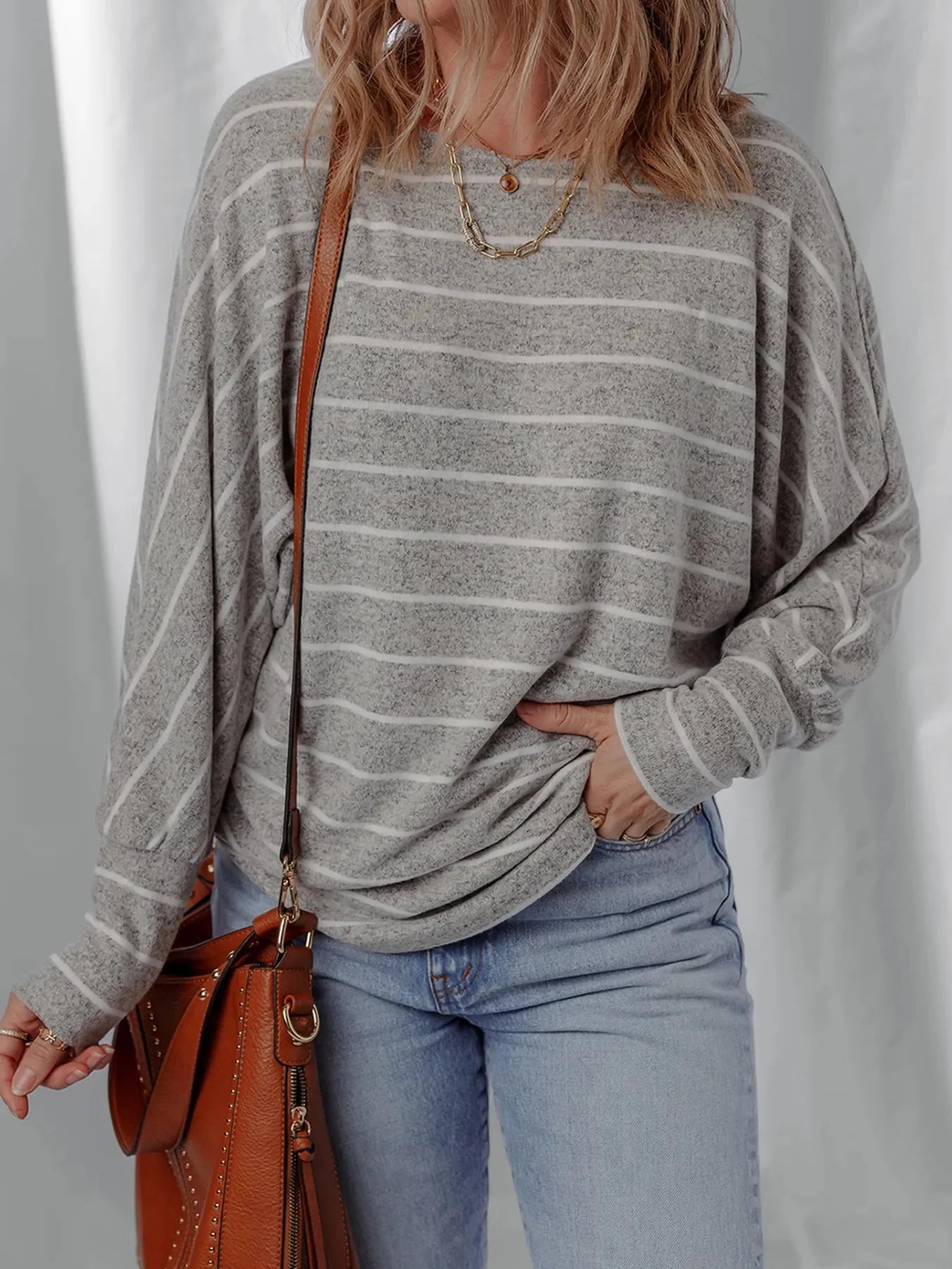 Striped Dolman Sleeve Drop Shoulder Top