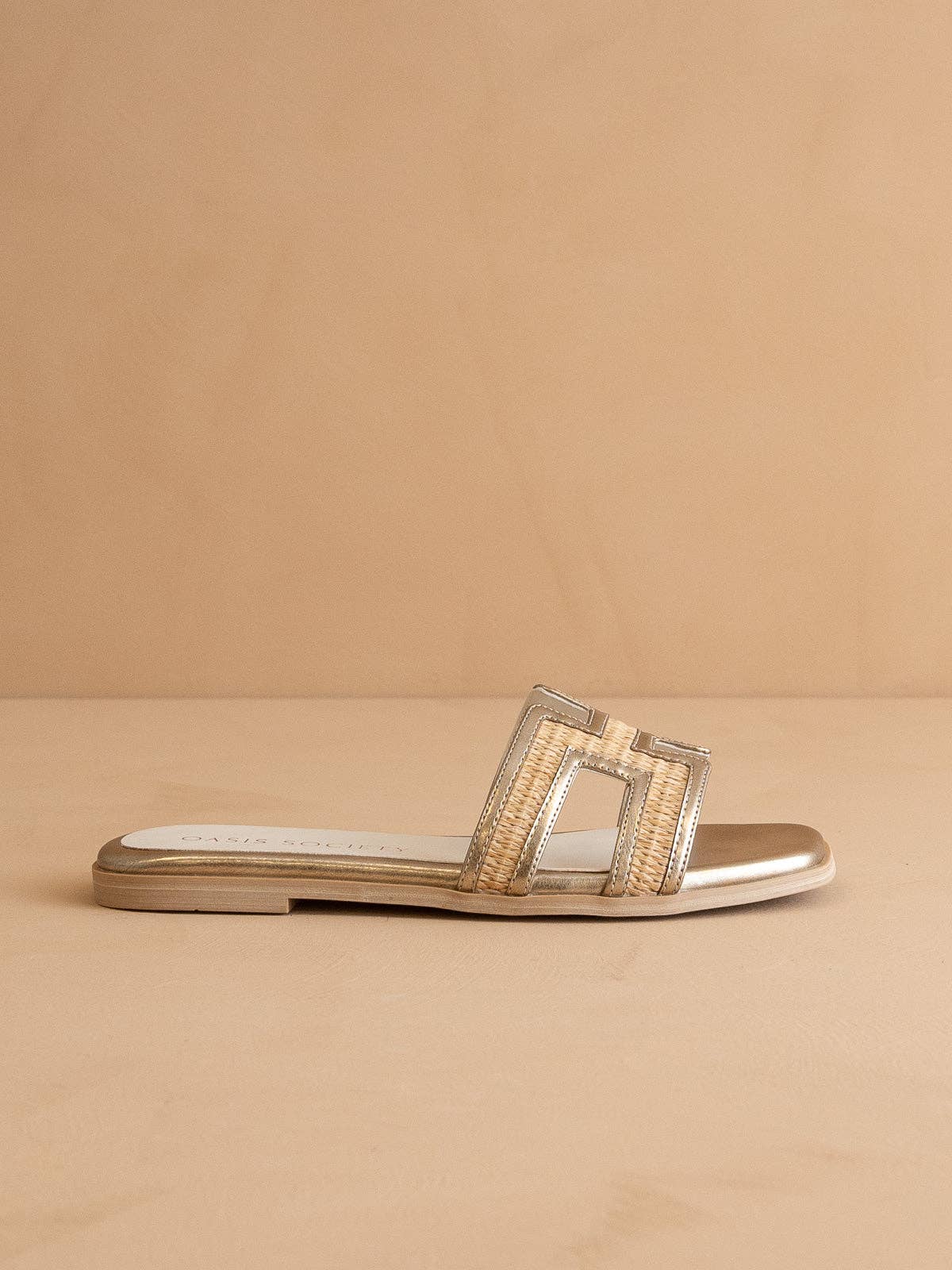 The Riviera Metallic Raffia Slide Sandals