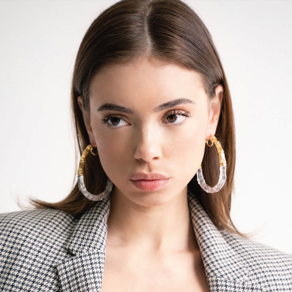 Duchess Bamboo Lucite Hoop Earrings See size chart under “more details”
