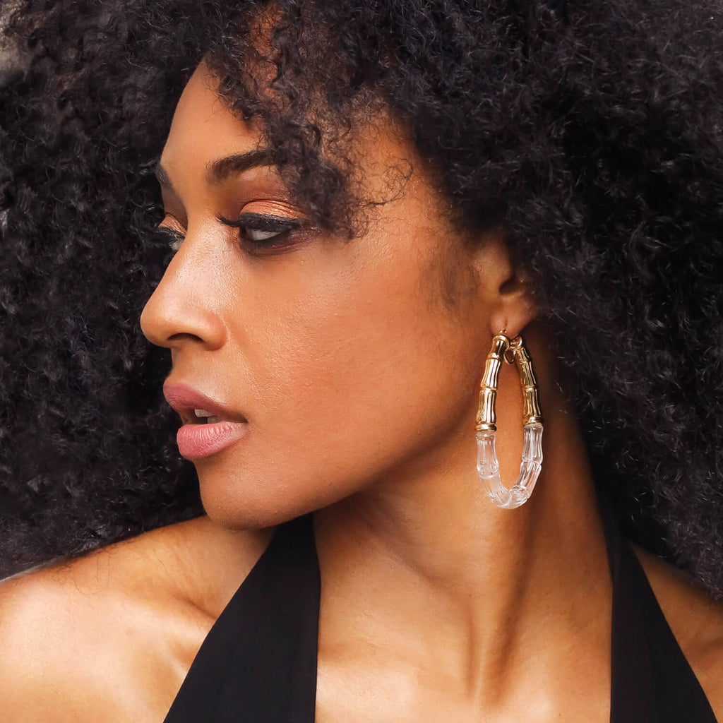 Duchess Bamboo Lucite Hoop Earrings See size chart under “more details”