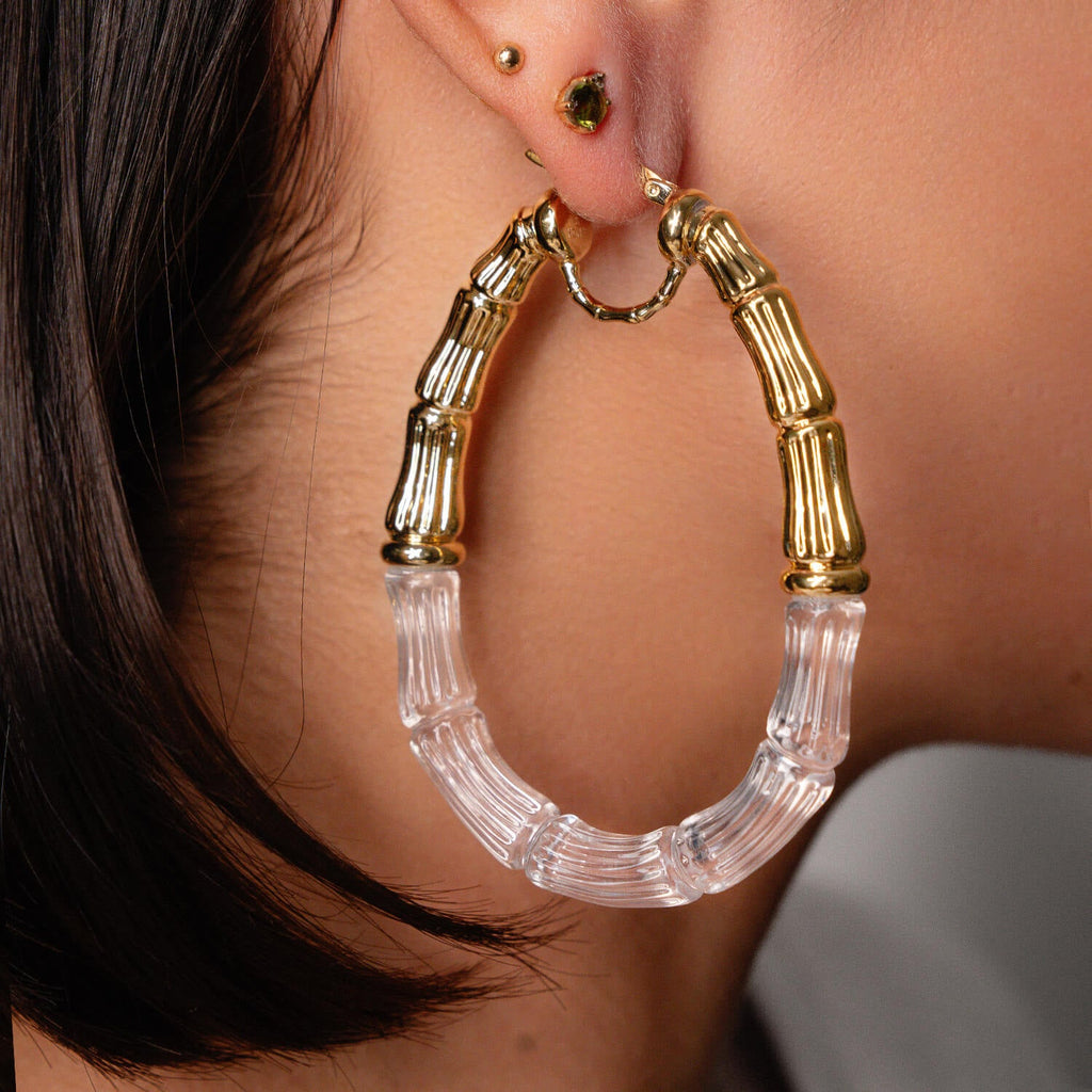 Duchess Bamboo Lucite Hoop Earrings See size chart under “more details”