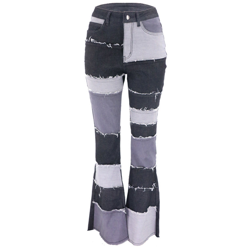 Patchwork high-rise flared jeans See size chart under “more details”