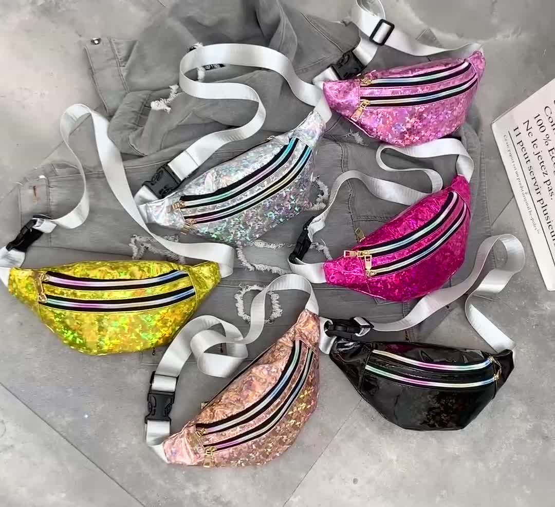 Double Pocket Holographic Fanny Pack See size chart under “more details”