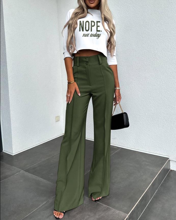 Cute Style Fresh Sweet Women's Clothing Nine-quarter Sleeve Fashion Casual Set See size chart under “more details”