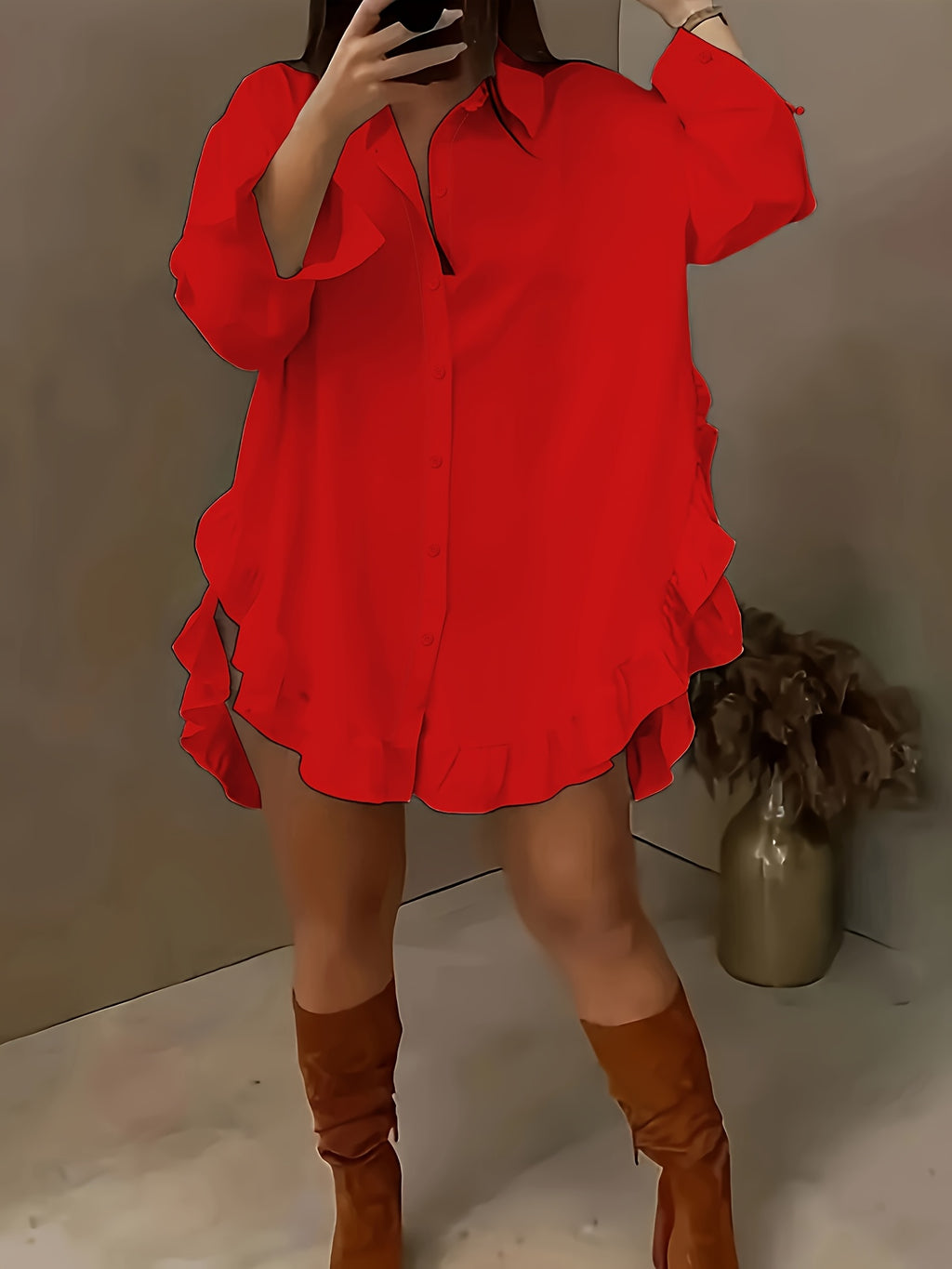 Hem Ruffled Casual Long Sleeve Shirt See size chart under “more details”