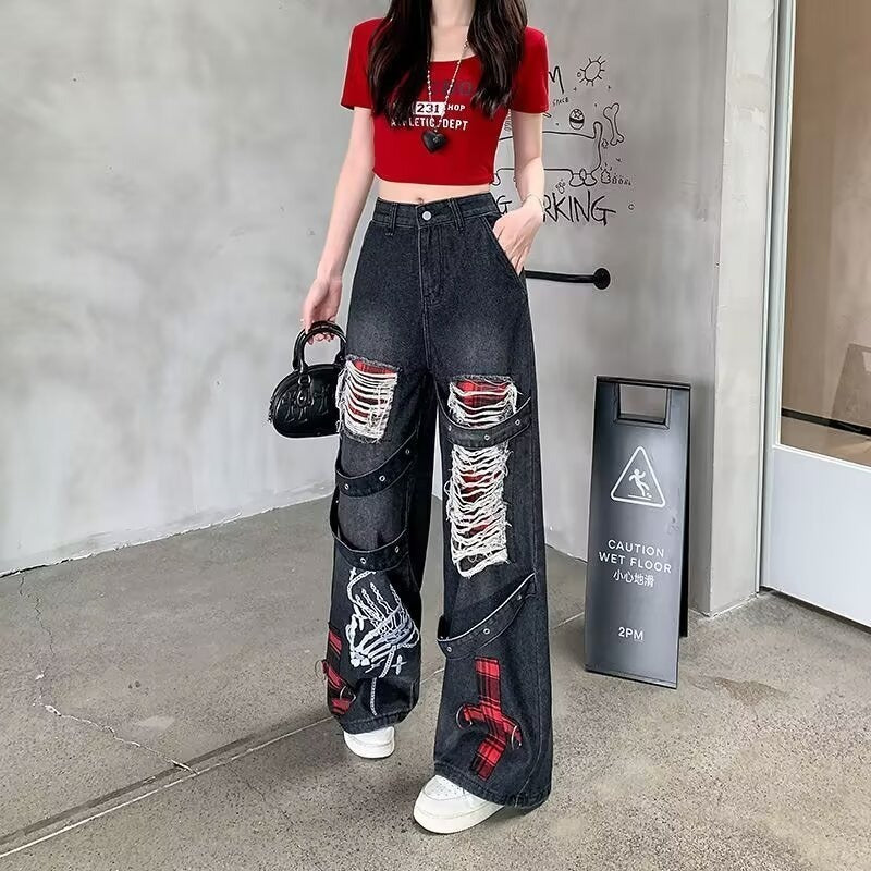 Womens Vintage Washed Distressed Ripped Jeans See size chart under “more details”