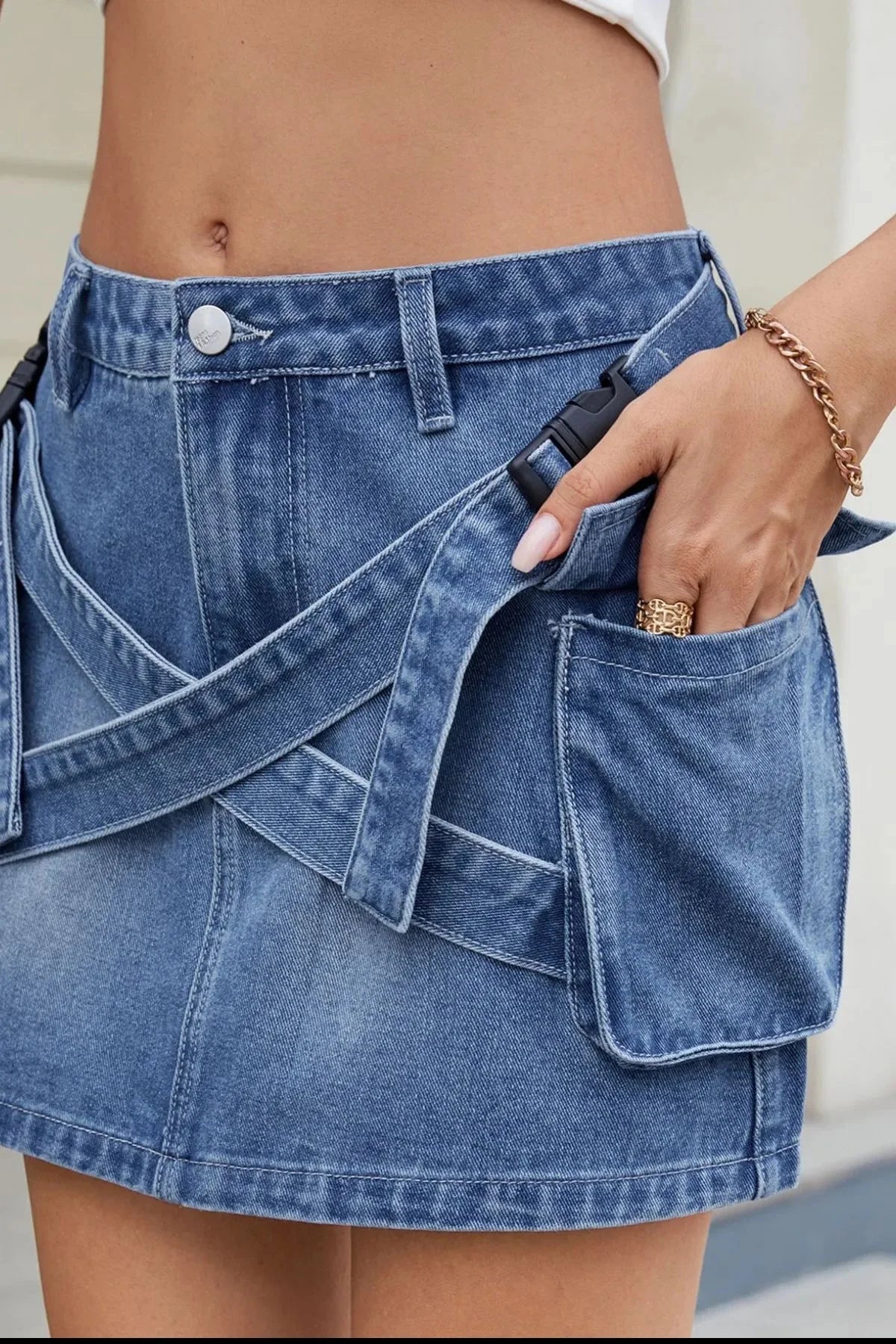 Celestial Chic Criss-Cross Denim Mini Skirt