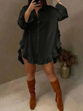 Hem Ruffled Casual Long Sleeve Shirt See size chart under “more details”