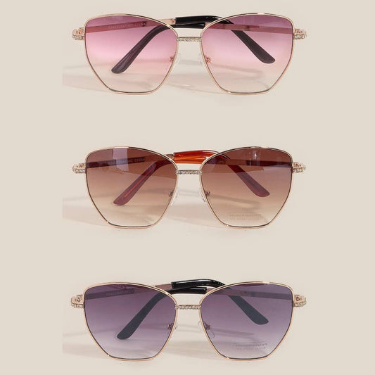 Luxe Rhinestone Accent Aviator Sunglasses