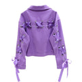 Short Denim Jacket, Bow Tie Jacket Top Purple See size chart under “more details”