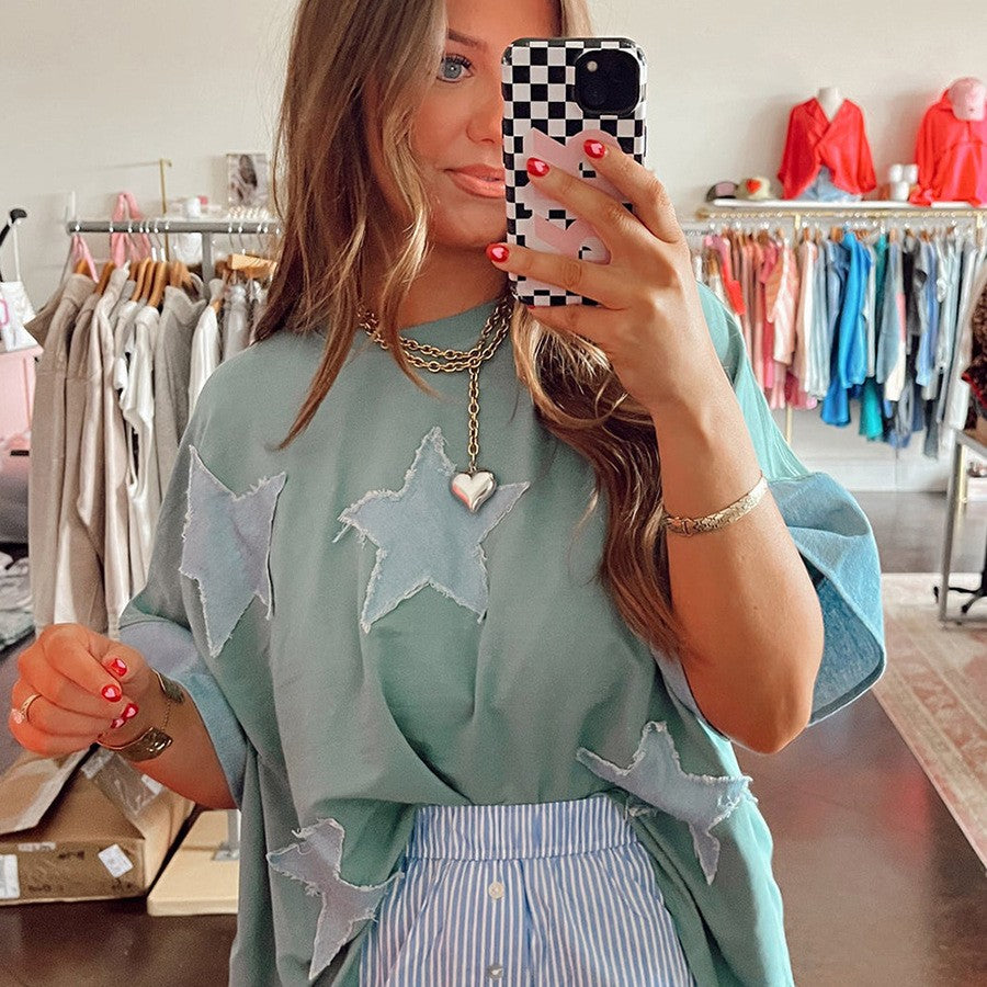 Personalized Trendy Patch Color Matching Top Women