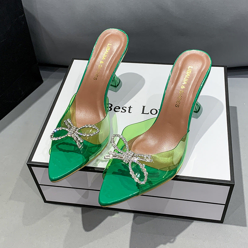 Plus Size Women's High Heels Big Bow Rhinestone Buckle Wedding Shoes Crystal Red High Heel Sandals See size chart under “more details”