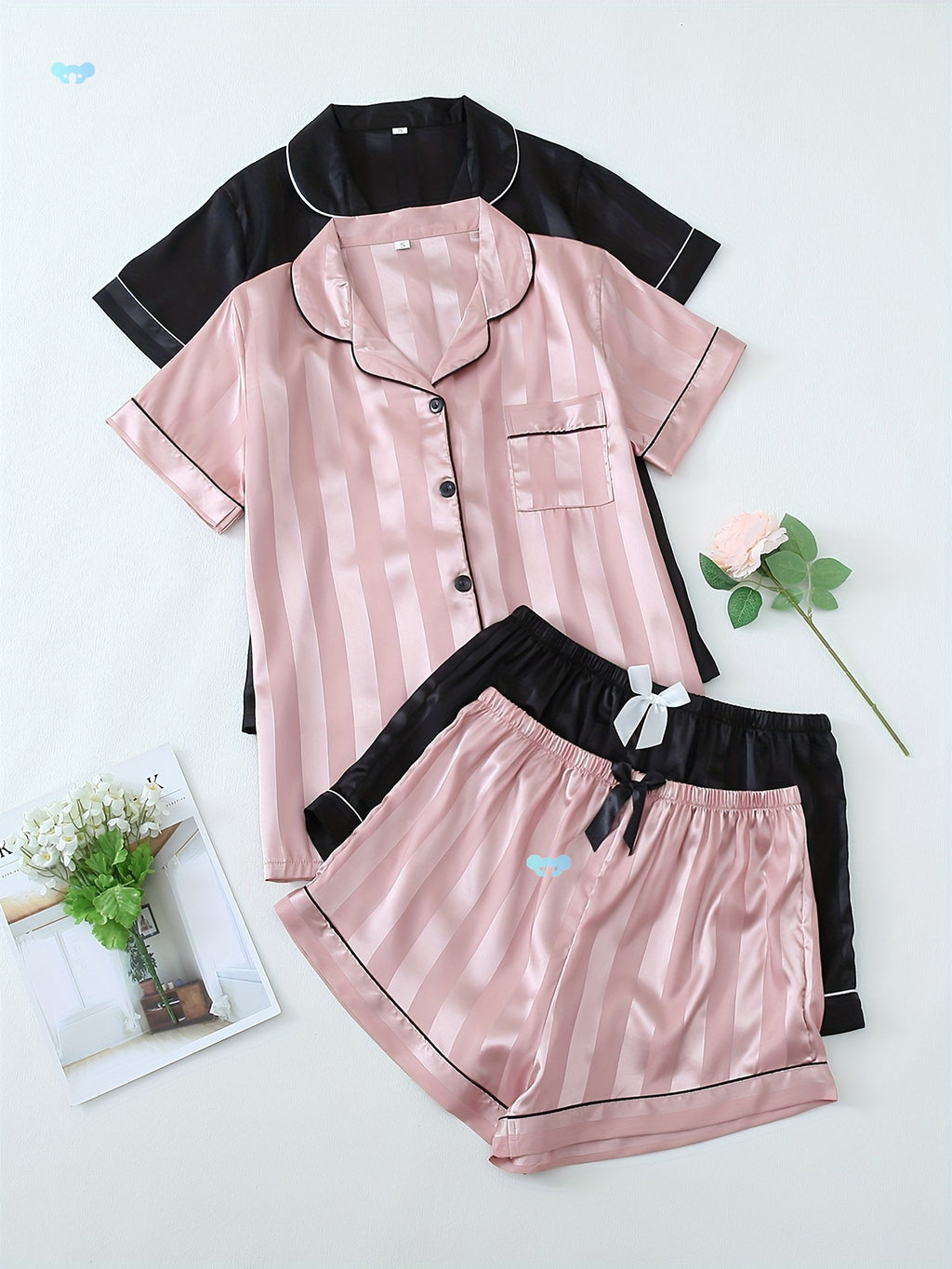 2 Sets Of Luxurious Women's Striped Satin Casual Pajama