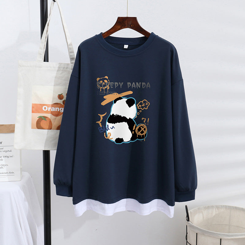 Women's Trendy Sweater Thin Loose Plus Size Fake Two Piece Top See size chart under “more details”