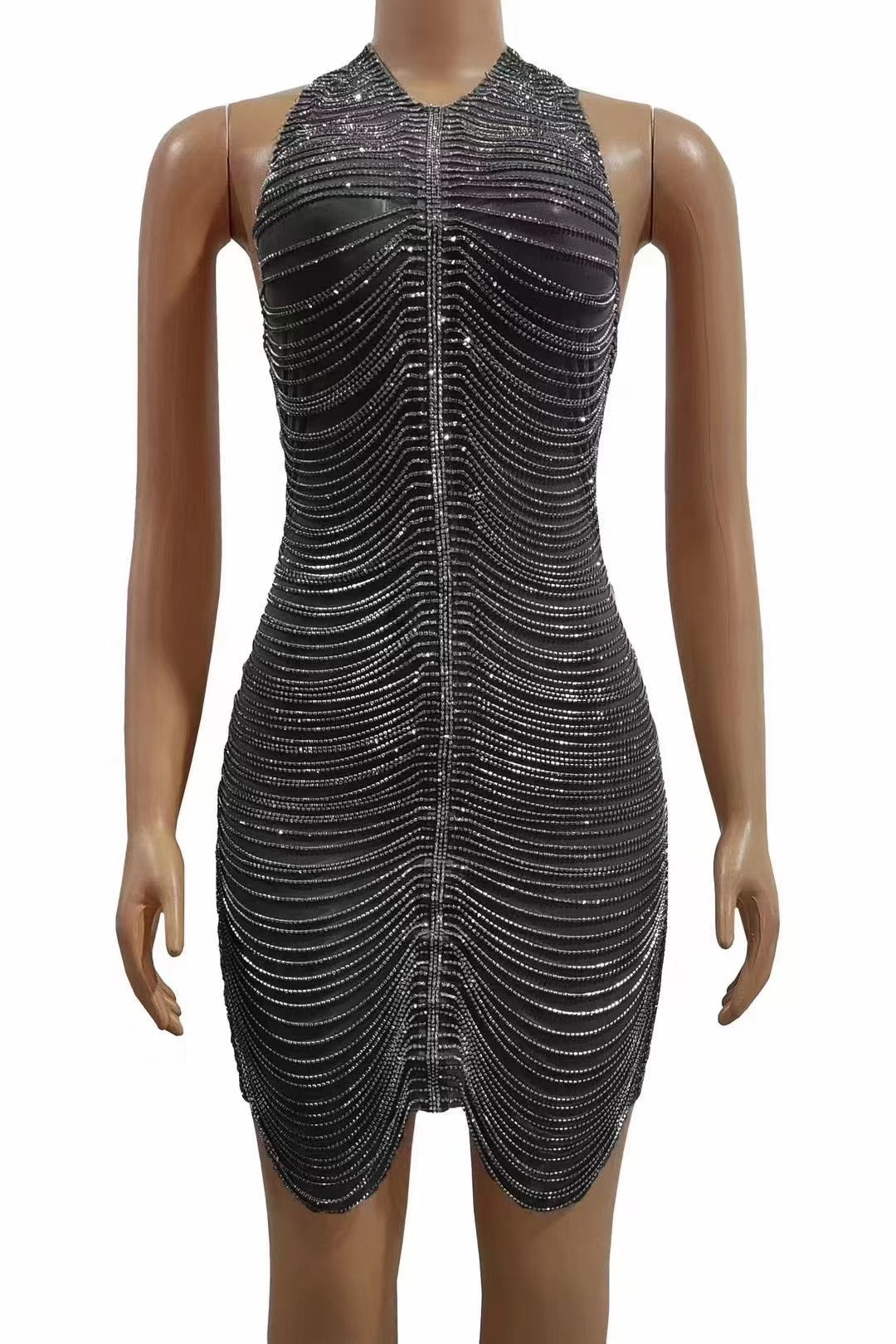 Women's Nightclub Model Dance Party Chain Shiny Hip Bag Backless Skirt See size chart under “more details”