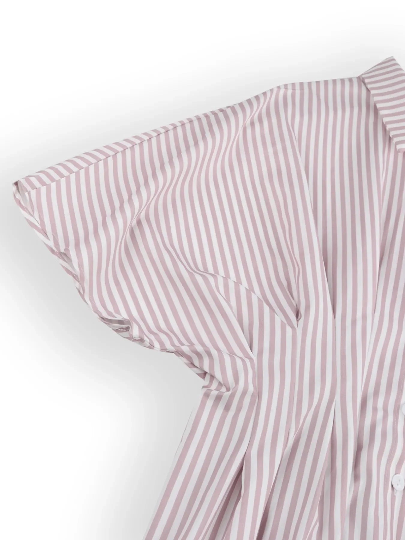 Pinstripe Puff Sleeve Cinched Waist Button Up Shirt