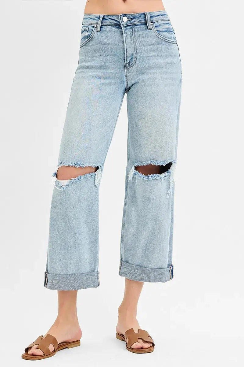 Full Size/Plus Size Mid Rise Fit Boyfriend RISEN Jeans with Cuff