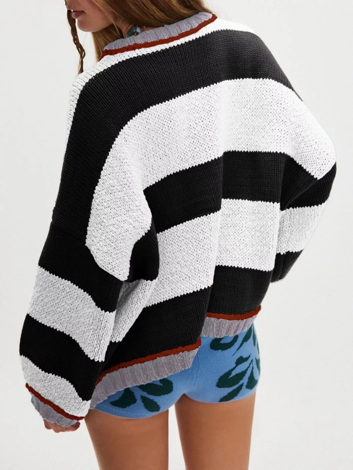 Color Block Oversized Round Neck Sweater