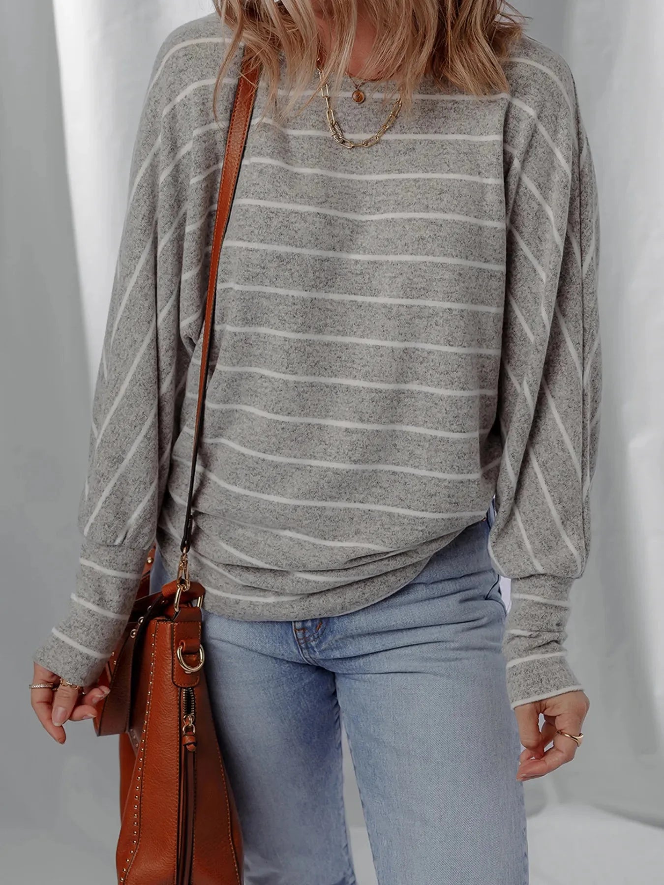 Striped Dolman Sleeve Drop Shoulder Top