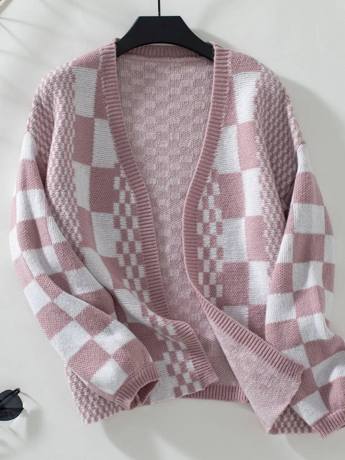 Double Take Checkered Dropped Shoulder Cardigan