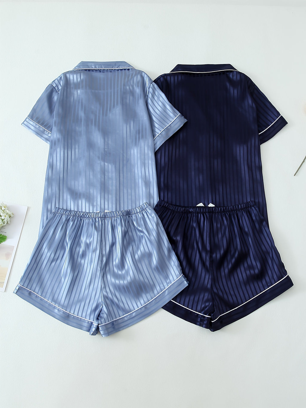 2 Sets Of Luxurious Women's Striped Satin Casual Pajama