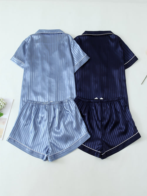 2 Sets Of Luxurious Women's Striped Satin Casual Pajama