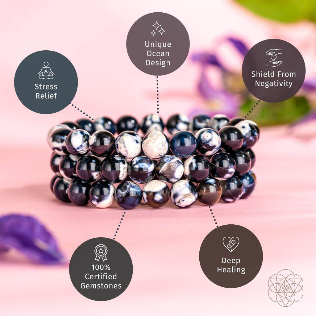 Lunar Radiance Orca Agate Healing Bracelet For Confidence