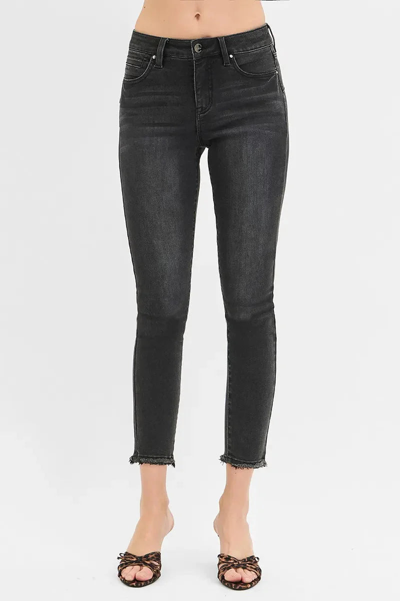 RISEN Jeans - Full Size Tummy Control Mid Rise Crop Skinny Jeans
