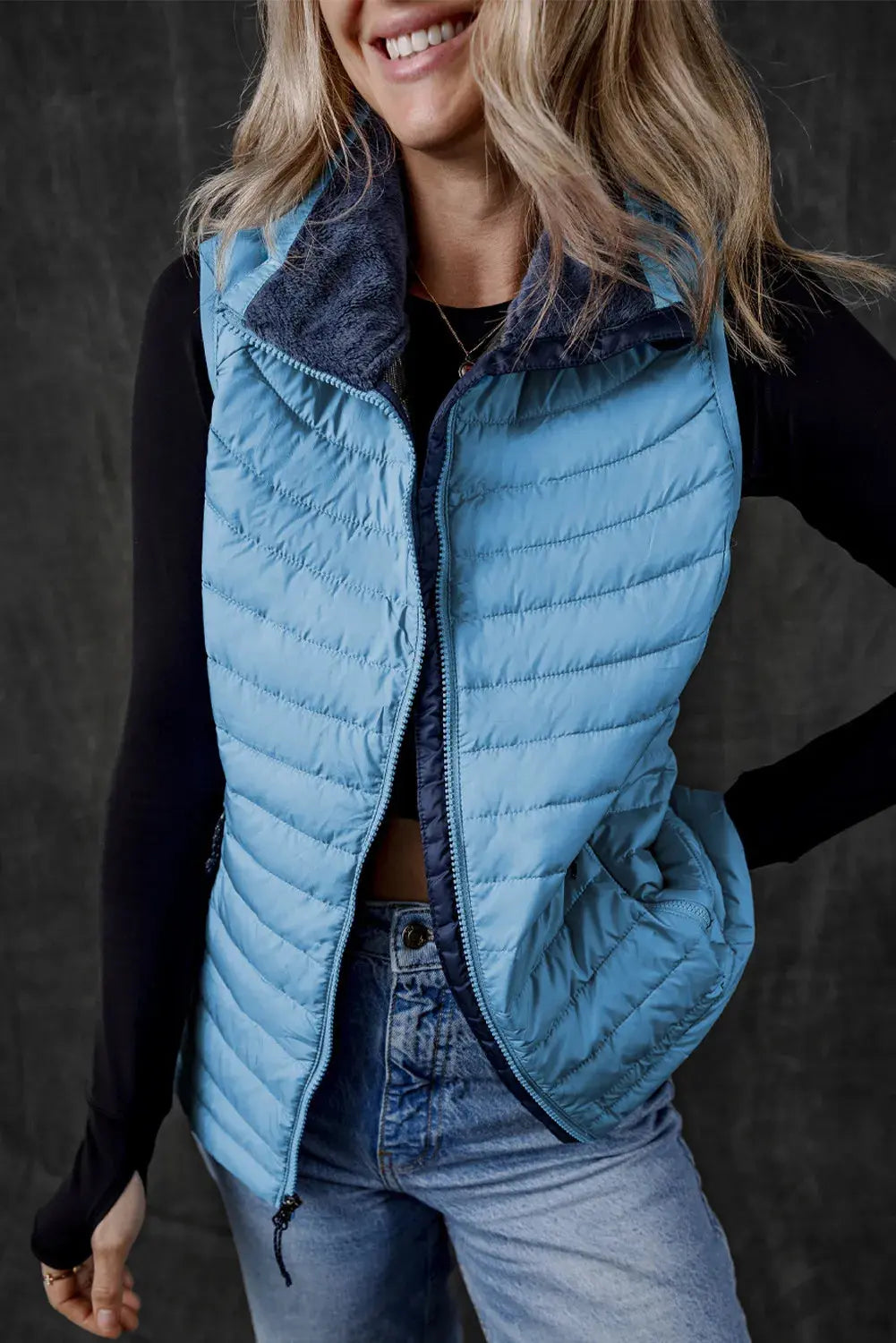 Pocketed Zip Up Womens Puffer Vest