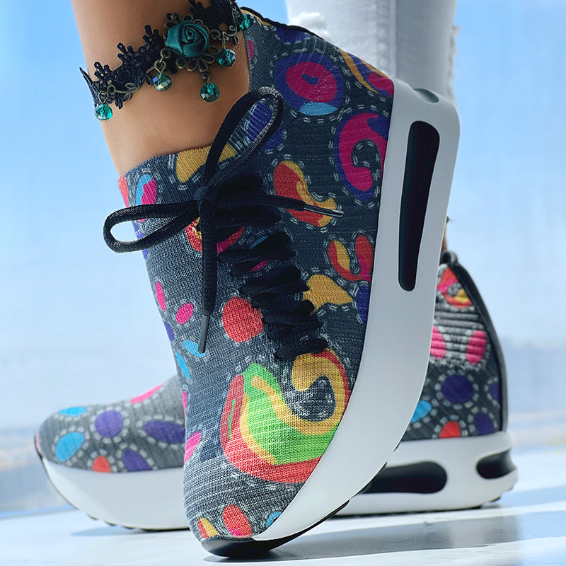 Women's Random Print Side Lace-Up Elastic Sport Shoes, Comfortable Slip-On Sneakers For Women, Casual Daily Wear Footwear See size chart under “more details”