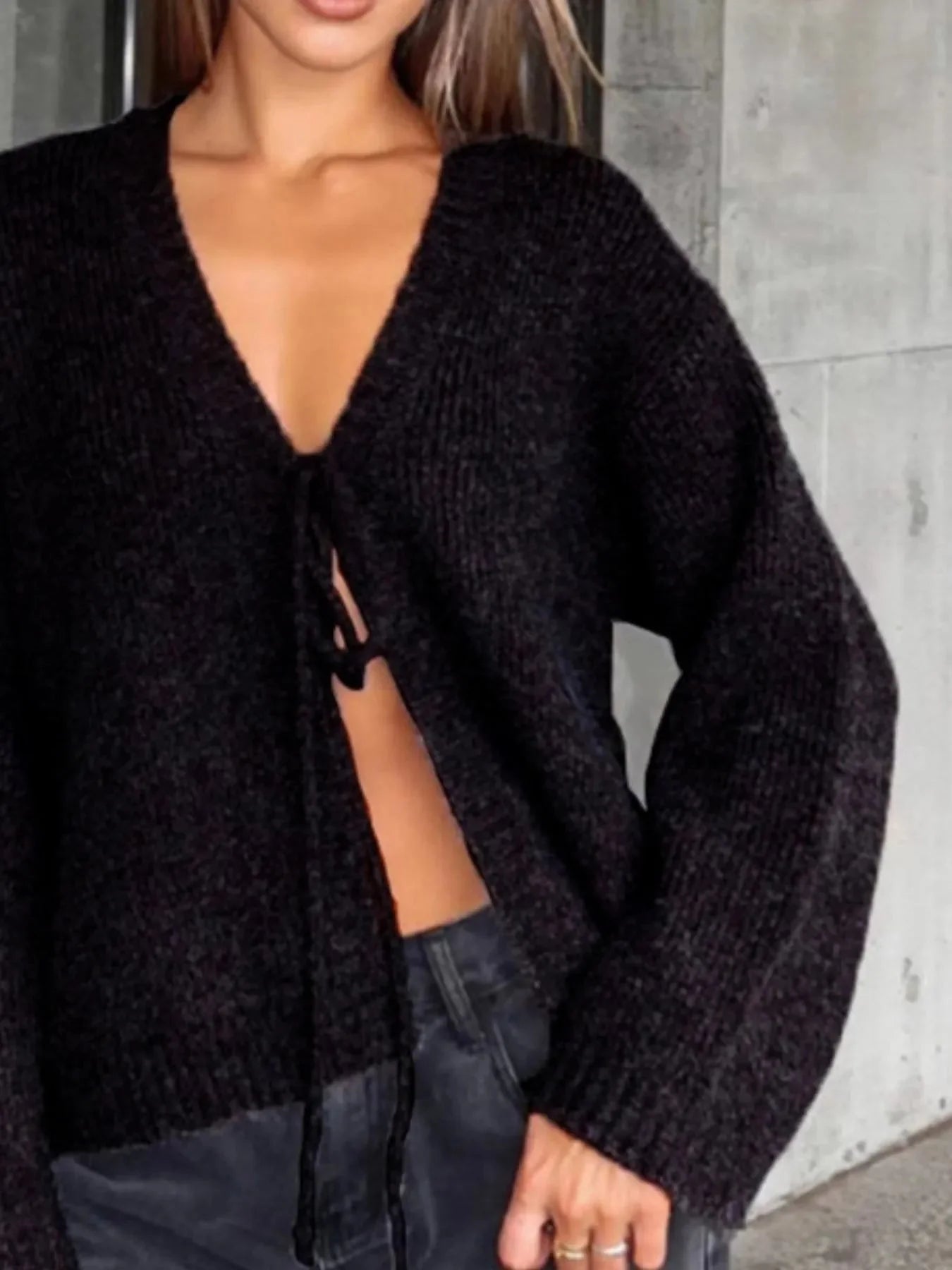 Open Front Tie Knit Sweater Cardigan – Soft Stretch Cozy Fit