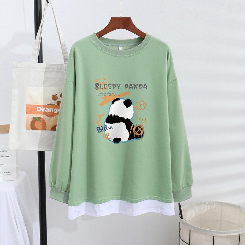 Women's Trendy Sweater Thin Loose Plus Size Fake Two Piece Top See size chart under “more details”