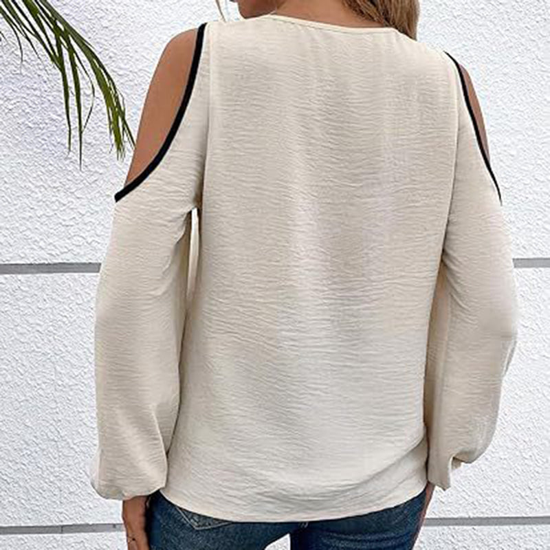 Women's Cold Shoulder Color Block Long Sleeve Tee Shirt Casual Going Out Top See size chart under “more details”