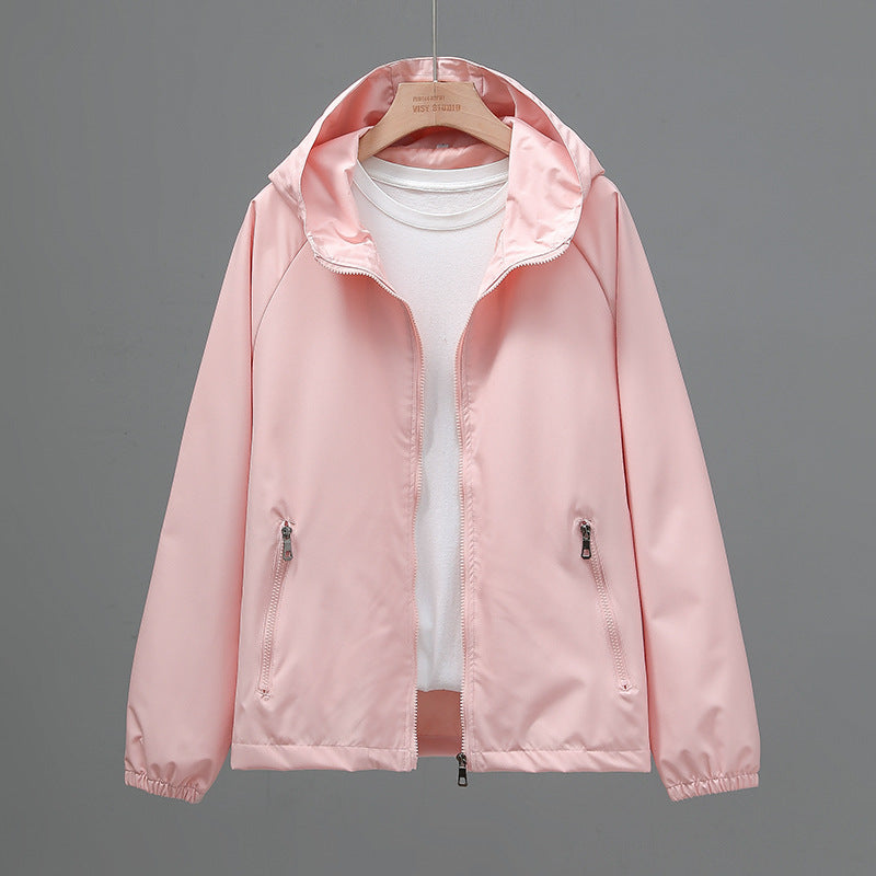 Women's Cropped Casual Loose Plus Size Hooded Thin Shell Jacket See size chart under “more details”