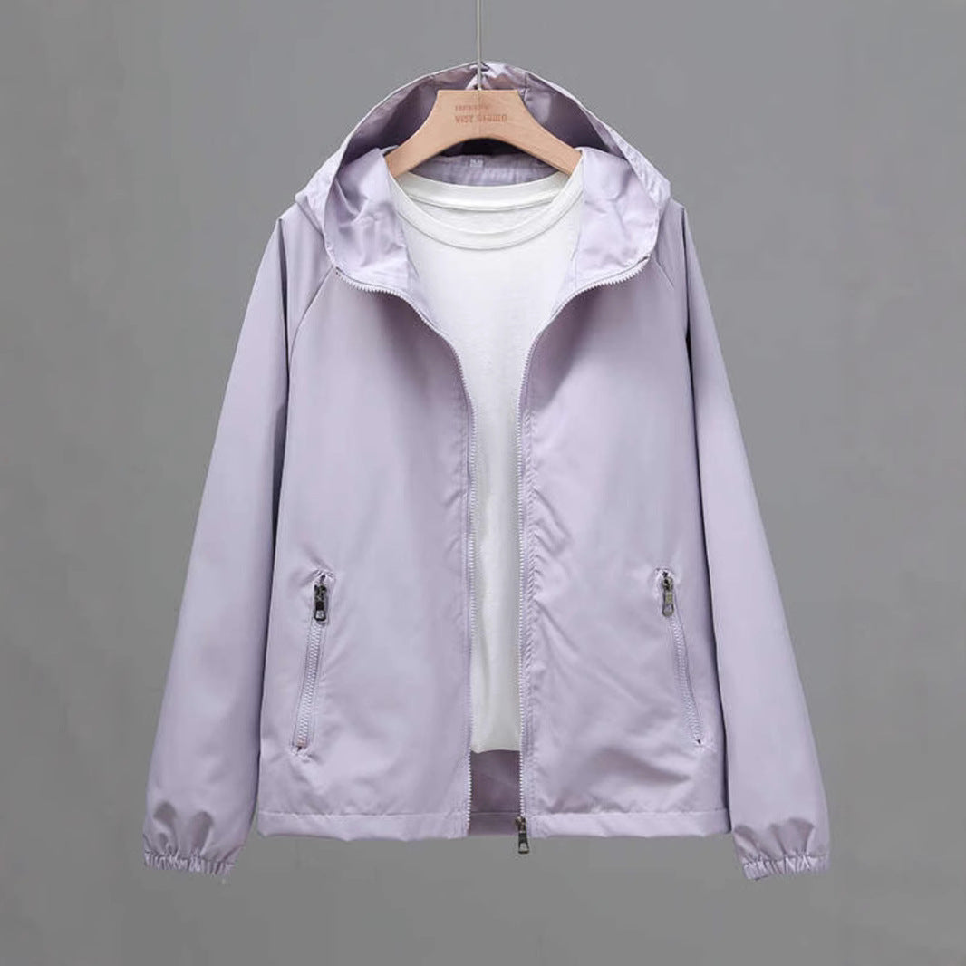 Women's Cropped Casual Loose Plus Size Hooded Thin Shell Jacket See size chart under “more details”