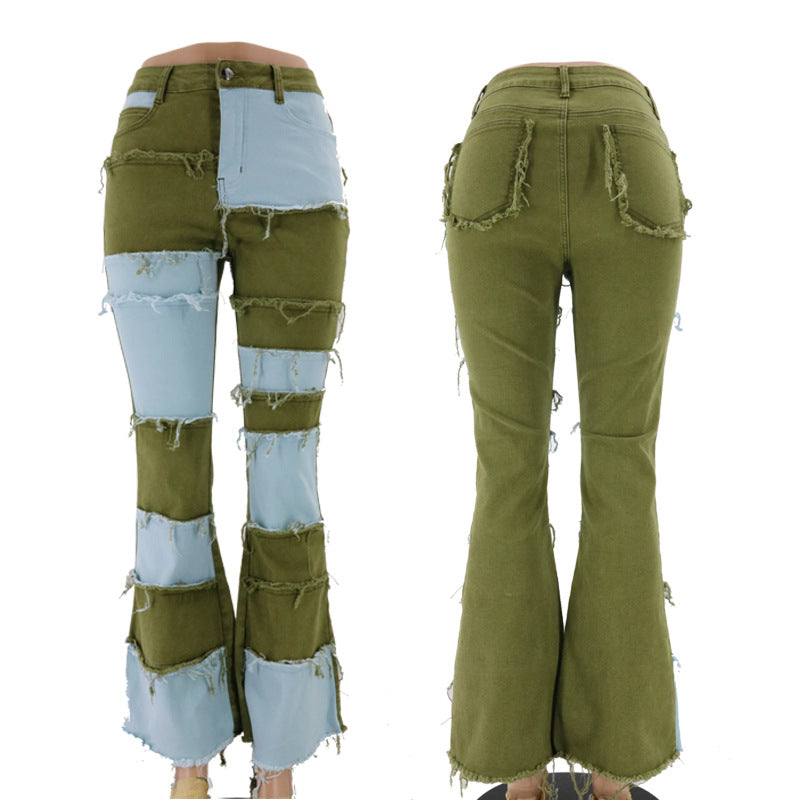 Patchwork high-rise flared jeans See size chart under “more details”