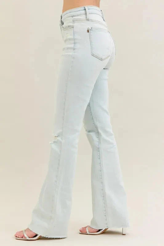 Full Size Light Wash Distressed Bootcut Judy Blue Jeans