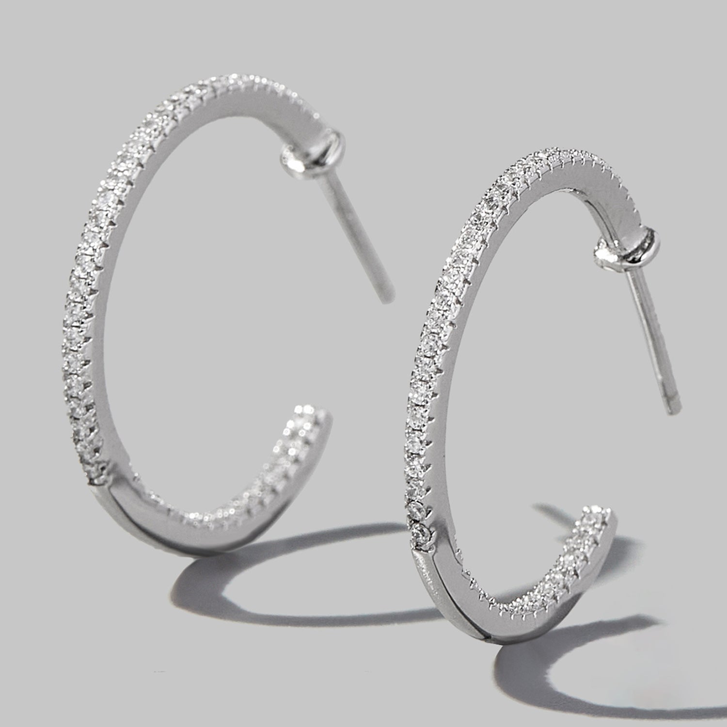 Zircon 925 Sterling Silver C-Hoop Earrings – Elegant Sparkle Finish