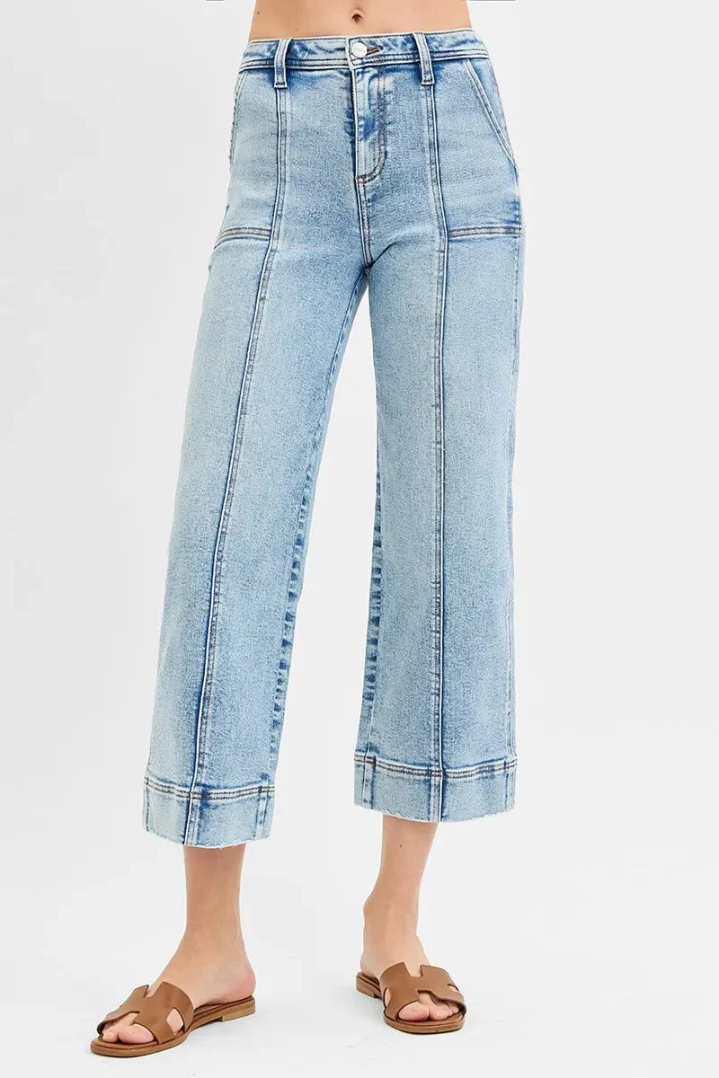 High-Rise Crop Wide-Leg Front-Seam RISEN Jeans – Full & Plus Size