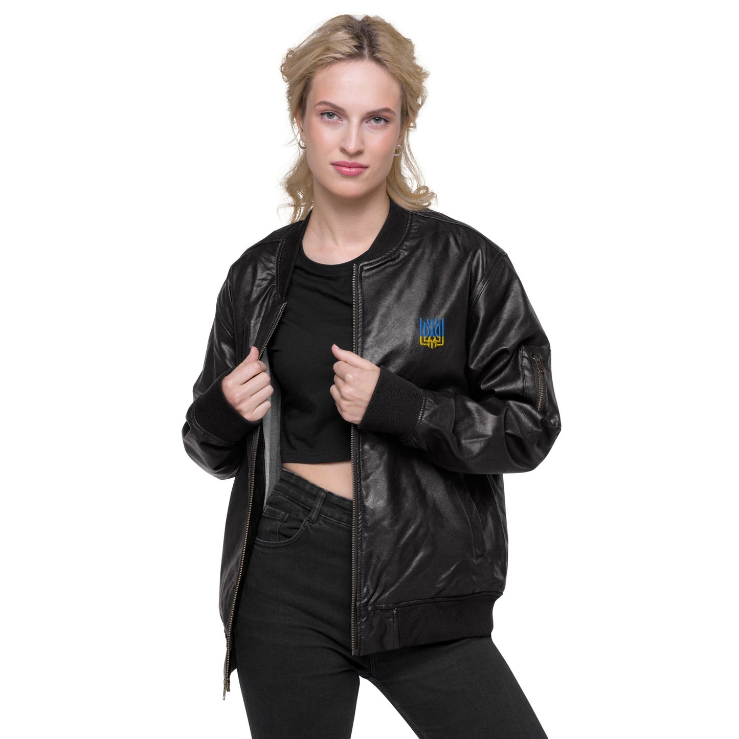 Ukrainian Vibe Tryzub Edition - Leather Bomber Jacket