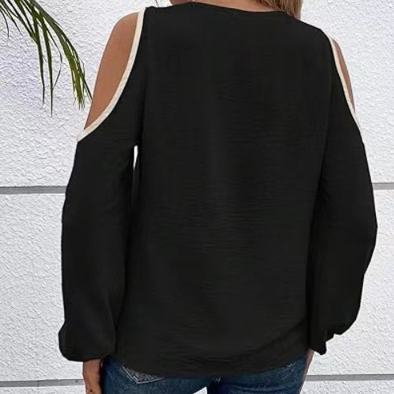 Women's Cold Shoulder Color Block Long Sleeve Tee Shirt Casual Going Out Top See size chart under “more details”