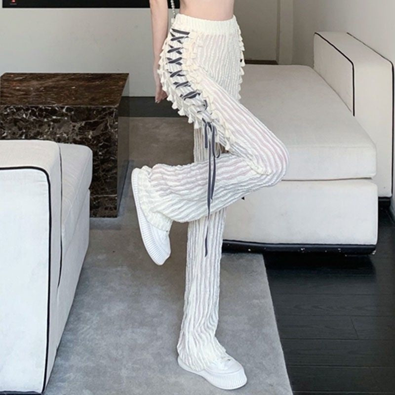 Side Lace-up Micro Flare Pants For Women