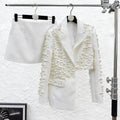 Womens Fashionable Deep V-Neck Heavy-Detailed Beaded Blazer And Skirt Set See size chart under “more details”