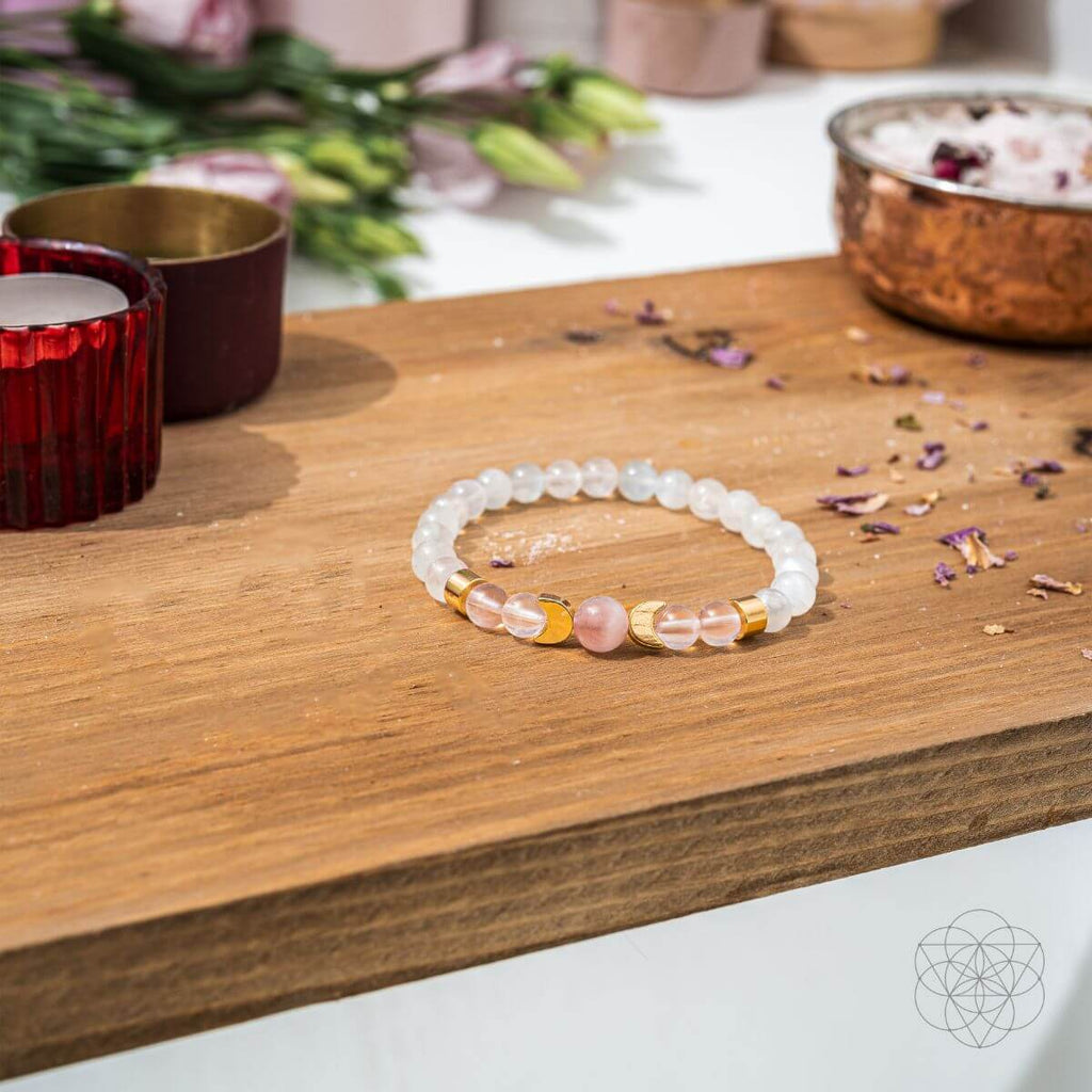 Moonlit Radiance Rose Quartz Fertility Bracelet Lunar Glow