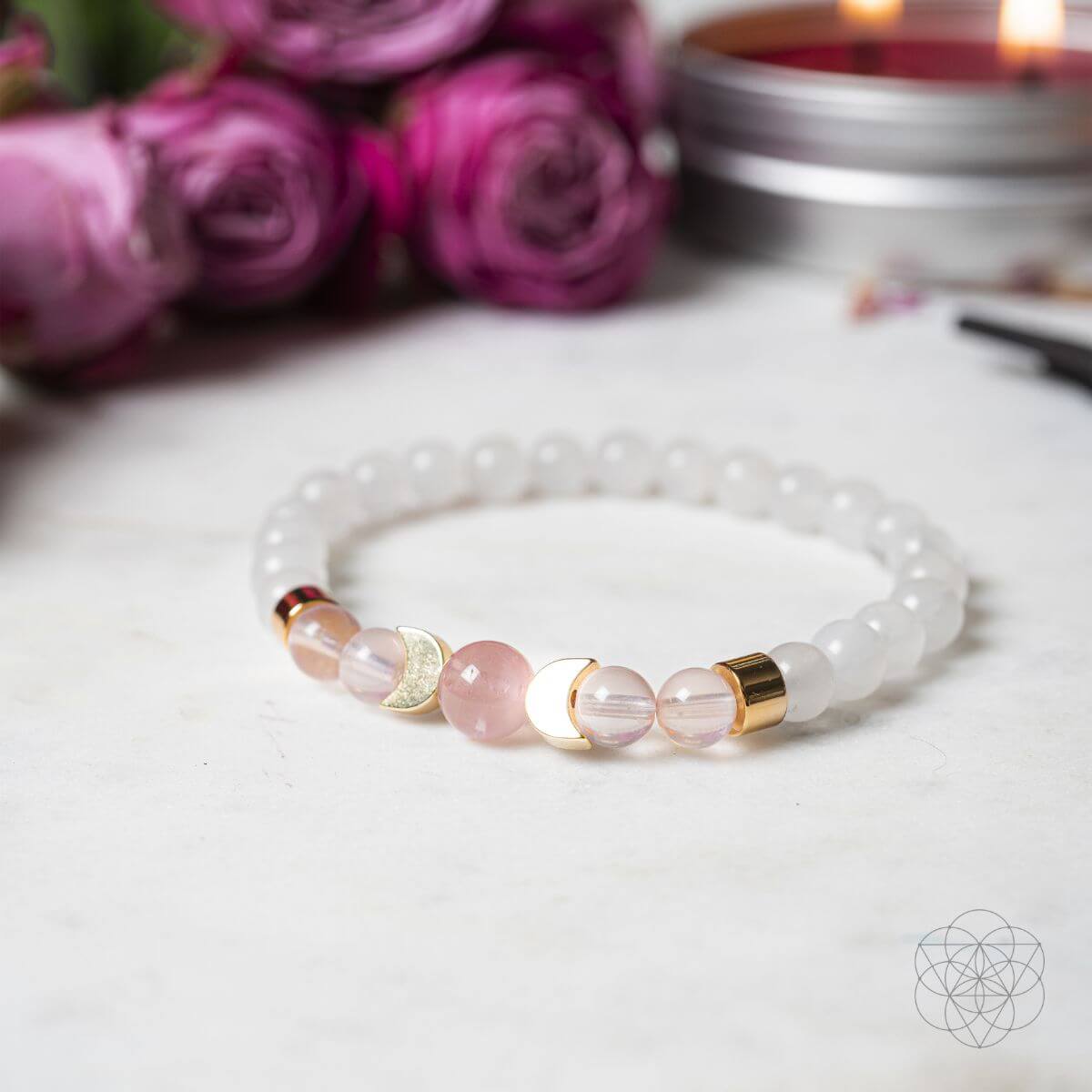 Moonlit Radiance Rose Quartz Fertility Bracelet Lunar Glow