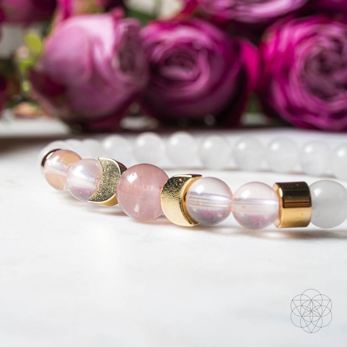 Moonlit Radiance Rose Quartz Fertility Bracelet Lunar Glow