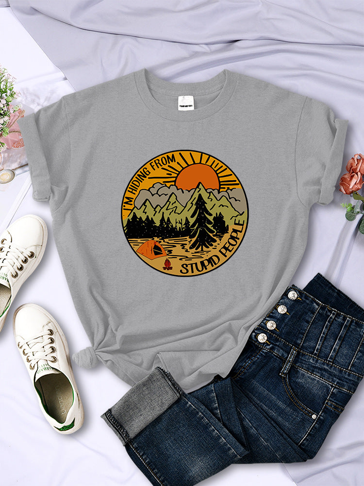I'm Hiding From Stupid People Camping Scenery Women's Tops Hip-hop Fashion Street See size chart under “more details”